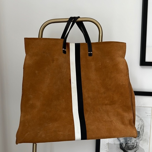Clare V Simple Tote - Camel Suede with stripes